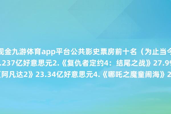 现金九游体育app平台公共影史票房前十名（为止当今）：1.《阿凡达》29.237亿好意思元2.《复仇者定约4：结尾之战》27.99亿好意思元3.《阿凡达2》23.34亿好意思元4.《哪吒之魔童闹海》22.674亿好意思元5.《泰坦尼克号》22.648亿好意思元6.《星球大战7：原力醒悟》20.7亿好意思元7.《复仇者定约3：无穷斗争》20.52亿好意思元8.《蜘蛛侠：铁汉无归》19.21亿好意思元9.《猖獗动物城2》18.666亿好意思元10.《头脑特工队2》16.9886亿好意思元（红星新闻）更多音信：#刘念念维当爸爸了##冰湖新生开局0广##金子涵再逼我就把总计的齐说出来##浪姐史上最从邡的小考##徐艺洋复兴黄子韬体魄情景##宇文玥捞上来了#（剪辑：杨雨桐；审签：周乐瑞）-九游体育「NineGame Sports」官方网站